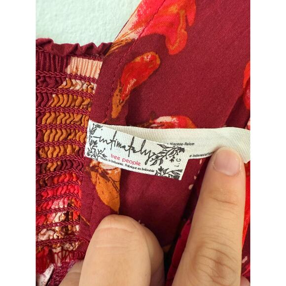 Free People Floral Burgundy Red Lightweight Mini Dress w/Criss Cross Front-Large - Picture 5 of 5